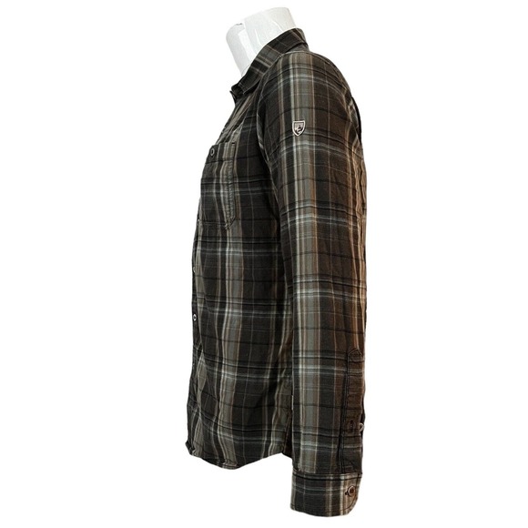 Kuhl Shirt Men's Size Medium Brown Plaid Shattered Flannel Button Double Cloth - Picture 3 of 3